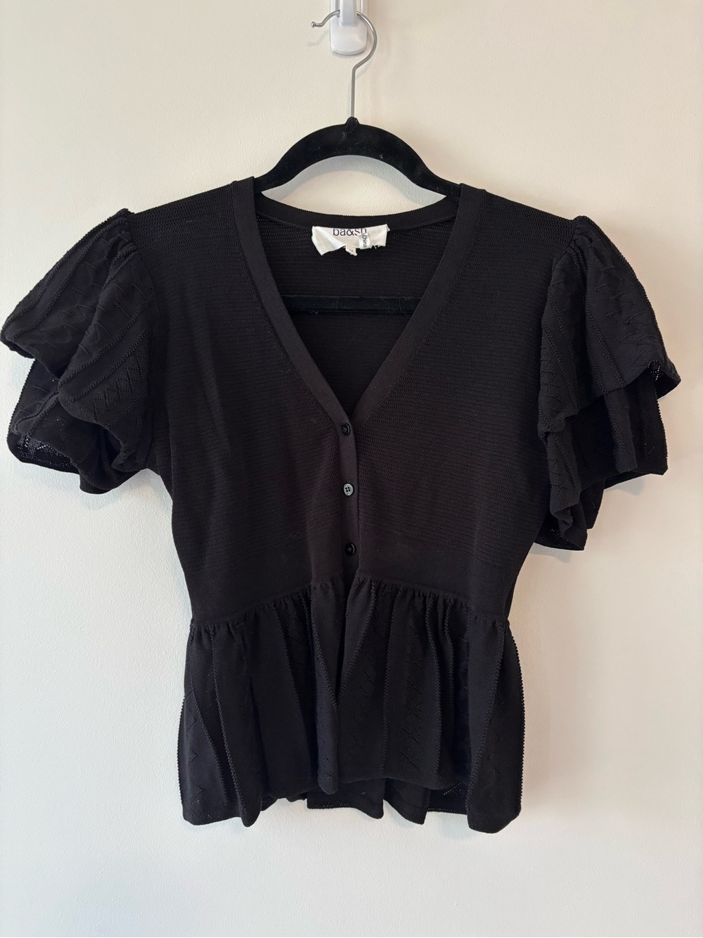 Ba&sh Acacio Pointelle Peplum Cardigan Top